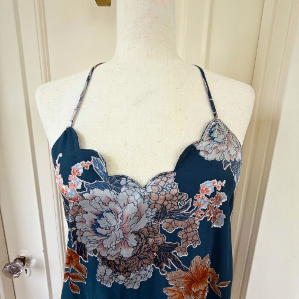 NINE BRITTON Floral Velvet Burnout Blue Cami Tank Size S - Picture 2 of 9
